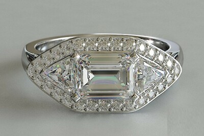 4ct Simulated Diamond Engagement Ring Halo Trilogy Fancy White Gold Plated