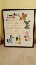 Vintage Baby Nursery Cross  Stitch Sampler Now I Lay Me Down To Sleep Framed