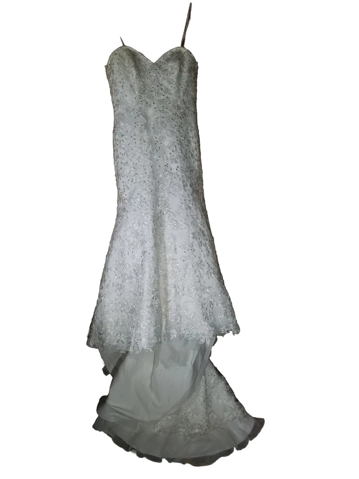 Vestido de novia sirena ajustado y acampanado sin tirantes marfil con tren talla 10 Foto 2 de 4