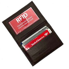 RFID Blocking Black Genuine Leather Men's Bifold Wallet Thin Credit Card ID Hold