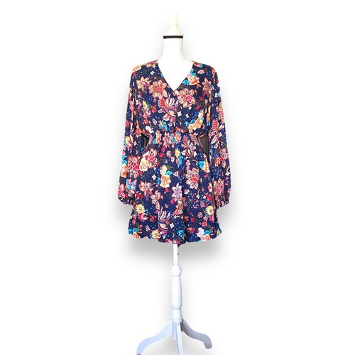 Haute Hippie Floral Silk Mini Dress Sz M Long Sleeve Smock Waist Open Back - Picture 5 of 18