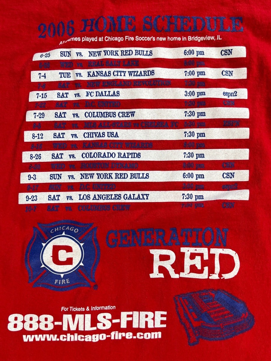 Vintage 2006 Chicago Fire Soccer Club Generation Red T-Shirt MLS