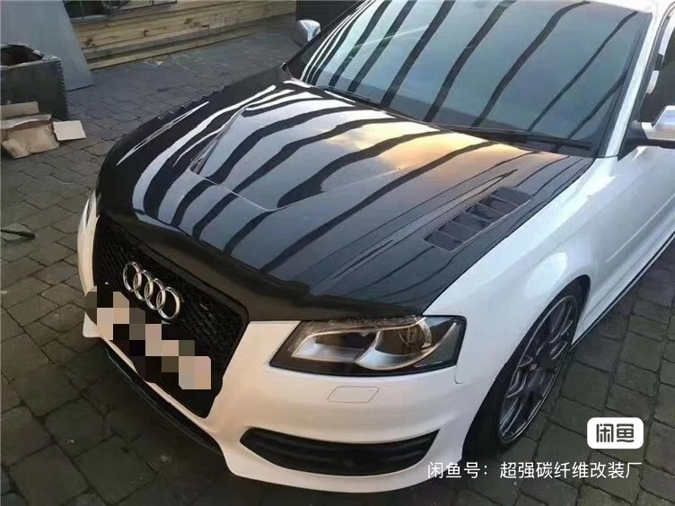 For Audi A3 S3 8V Real Carbon V style Front Hood Vented Bonnet Cover 2013-2016 - Image 2 of 2