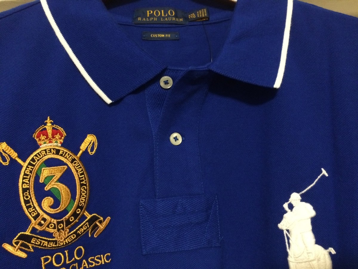 XXL POLO RALPH LAUREN RLPC CUSTOM FIT PRL BLUE WHITE GOLD