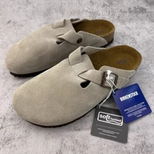 Birkenstock Boston Suede Soft Leather Footbed Shoes Taupe -Select Size