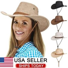 Mens Women Summer Bucket Cap Cowboy Fedora Hat Wide Brim Linen Mesh Outdoor Hats