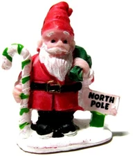Lemax Christmas Scene Tiny Lawn Gnome with North Pole Sign Candy Cane Retired
