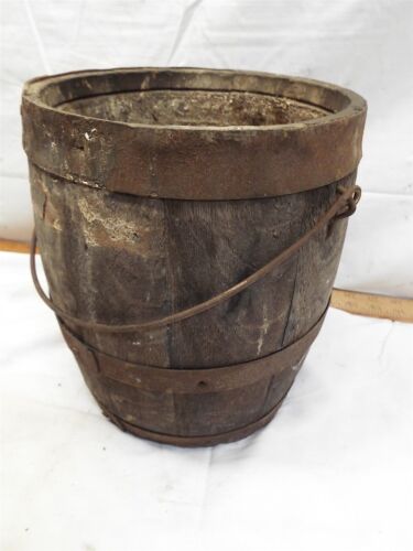Antique Steel Banded Cooper Made Wooden Keg/Barrel Paint Bucket Farm Pail Water - Afbeelding 1 van 5