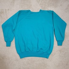 Vintage 80s Action Raglan Sweatshirt Turquoise Large USA Made 5050
