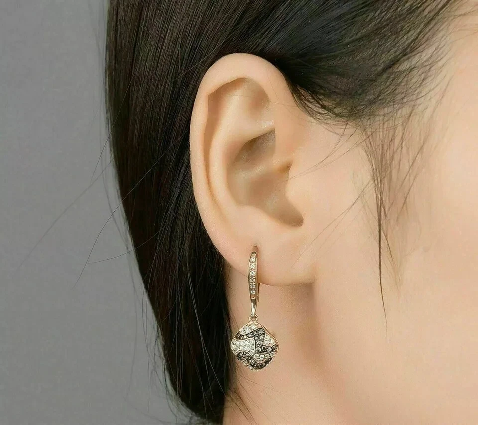 Покрытые розовым золотом серьги-подвески из дымчатого кварца круглой огранки 2 карата 14 карат - Изображение 4 из 4