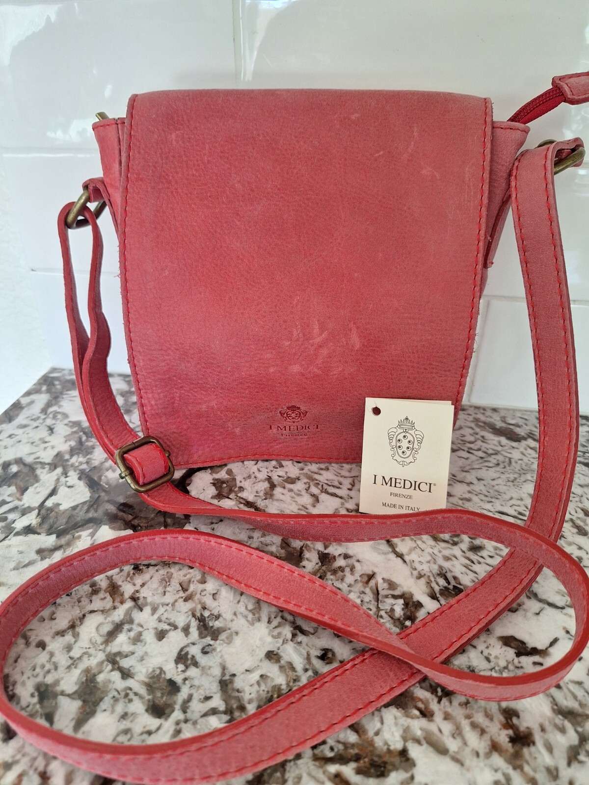 I Medici Firenze Genuine Leather Messenger Bag Crossbody Made In Italy Pink