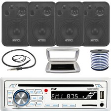 Pyle 1-DIN Bluetooth Marine CD Receiver, 4x 4" 3-Way In Door/Out Door Speakers