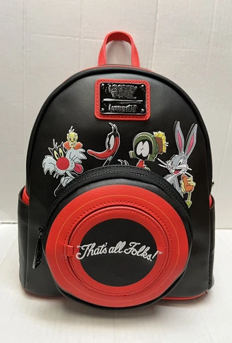 Loungefly WB Looney Tunes THATS ALL FOLKS mini backpack￼ (Front Open And Close)