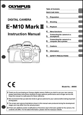 Olympus OM-D E-M10 Mark III Mark 3  Digital Camera User Guide Instruction Manual