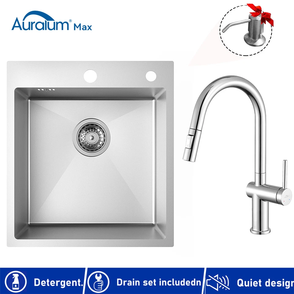 AURALUM MAX Edelstahl Küchenspüle Einbauspüle Spülbecken mit Seifenspender Küchenarmatur DE