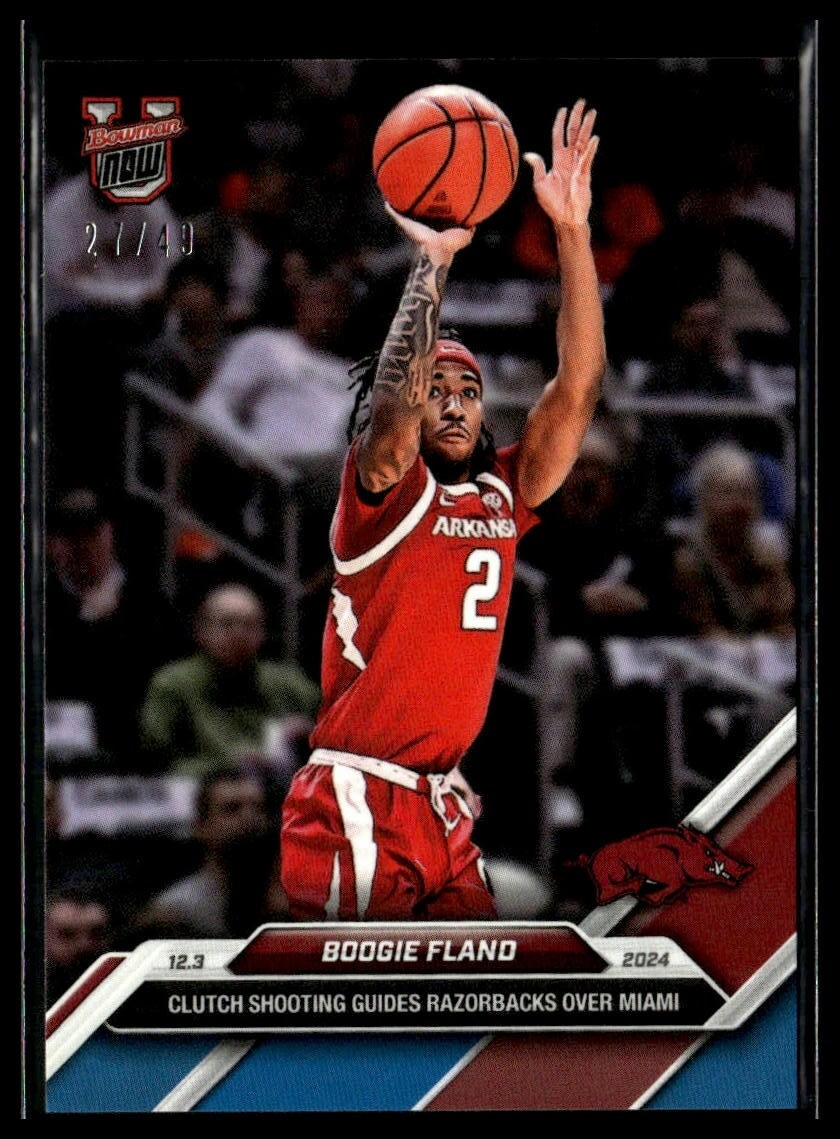 2024-25 Topps Bowman U Now 23 Boogie Fland Arkansas Razorbacks Clutch Blue 27/49