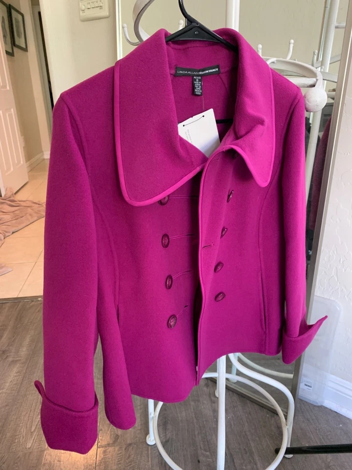 VTG 80s Linda Allard Ellen Tracy Handmade Wool Coat Magenta 8P RY10366 New - Image 4 of 4
