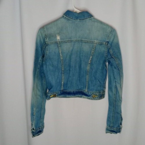Giacca jeans American Eagle cropped blu invecchiato cotone denim tasche XS - Foto 7 di 9