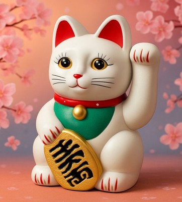 Glückskatze Winkekatze  Maneki Neko winkende Katze Glücksbringer 0255C
