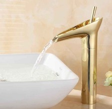Classic 1-Hole Single Handle Vessel Sink Waterfall Faucet Gold