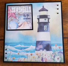 Handmade Scrapbook Junk Journal Folio Album 5.25"x5.25" SEASHELLS SEASHORE Theme