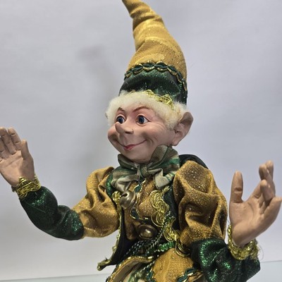 Robert Stanley Posable Elf Pixie Green Gold Bendable Legs Arms Jingle Bells Deco