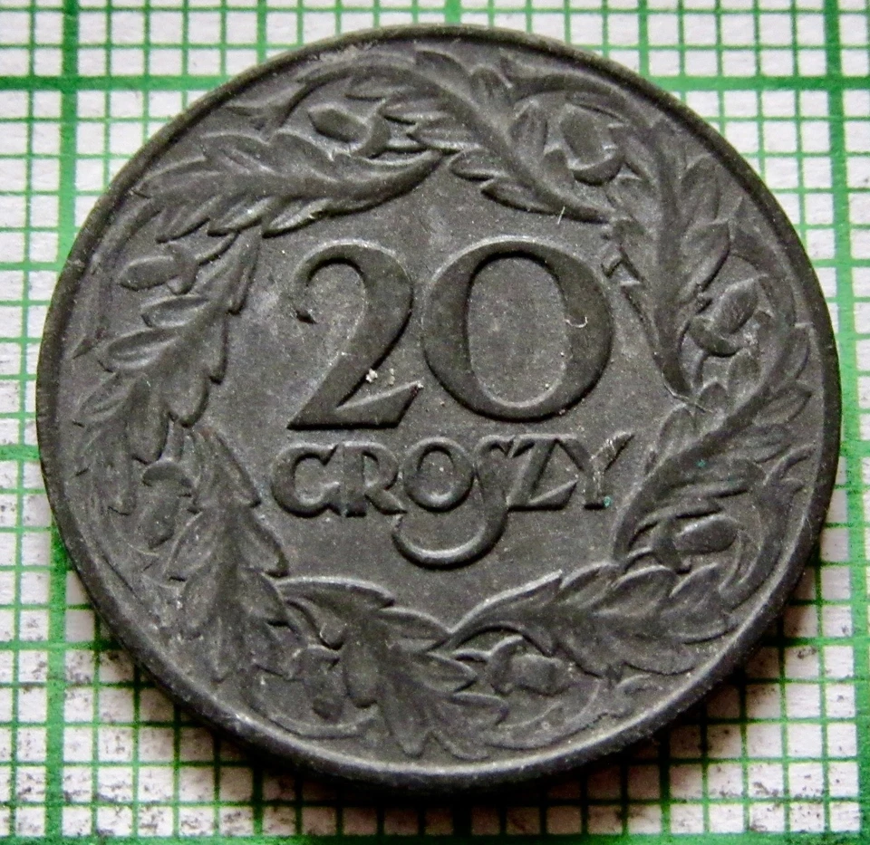 POLAND 1941 - 1944 WWII GERMAN OCCUPATION DATED AS 1923 20 GROSZY, ZINC - Image 3 of 4
