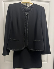 Vintage Albert Nipon 3pc Jacket Tank Skirt Suit Sz 14 Black Classic Style
