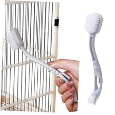 Bird Cage Cleaner with Two Brush Heads Long Handle Tool for Cleaning Bird Gray
