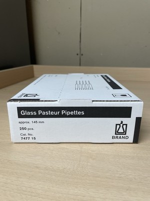 Glass Pasteur Pipettes. 250 pieces per box. 145 mm in length.