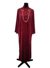 VTG Christian Dior Red Velour Caftan Maxi Dress Gold Embroidery Hostess 70s Glam