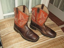 Ariat Workhog Boots Youth Boys sz 6 Brown Orange Pull On Cowboy 10007837