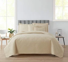 Clara Clark Queen 7 Piece Quilt Set Pinsonic Lightweight Cream