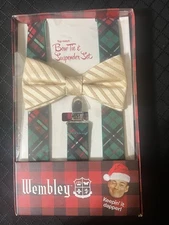 Wembley’s Bow Tie & Suspender Set Gold Bow Tie Green Plaid Suspenders