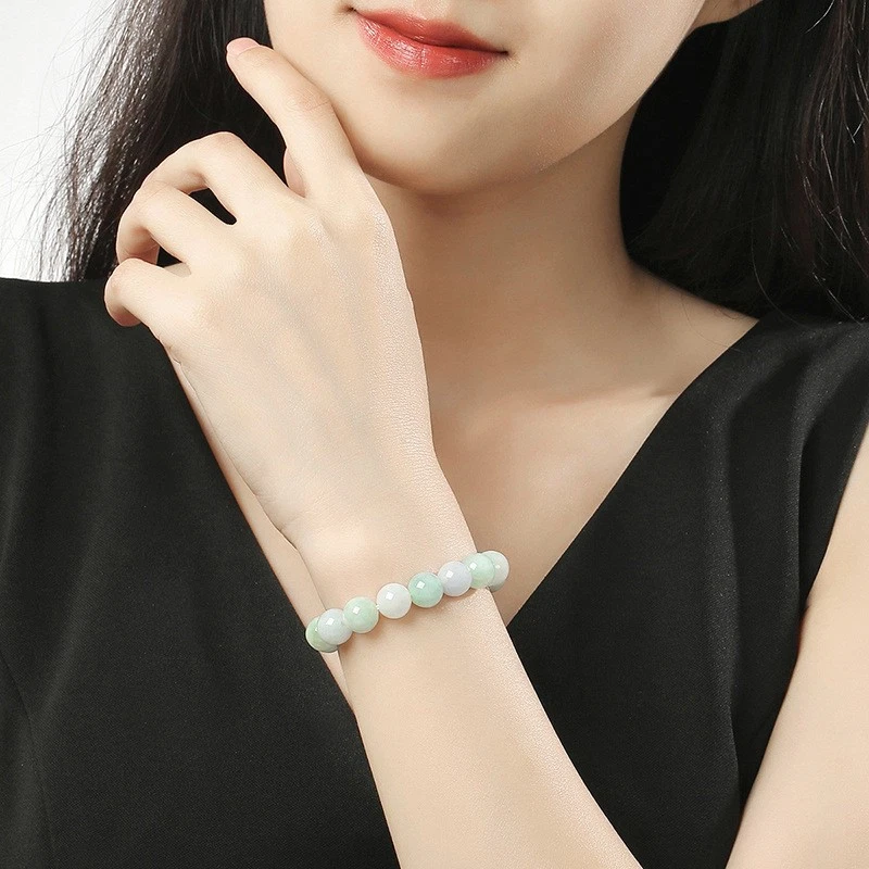 Pulsera de jade birmano natural de 10 mm cuentas verdes blancas encanto de la suerte unisex regalo Foto 3 de 4