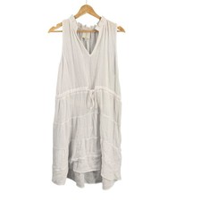 Joie Dress White Cotton Gauze Tiered Peasant V Neck Sleeveless Resortwear XL