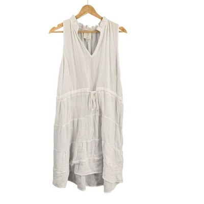 Joie Dress White Cotton Gauze Tiered Peasant V Neck Sleeveless Resortwear XL