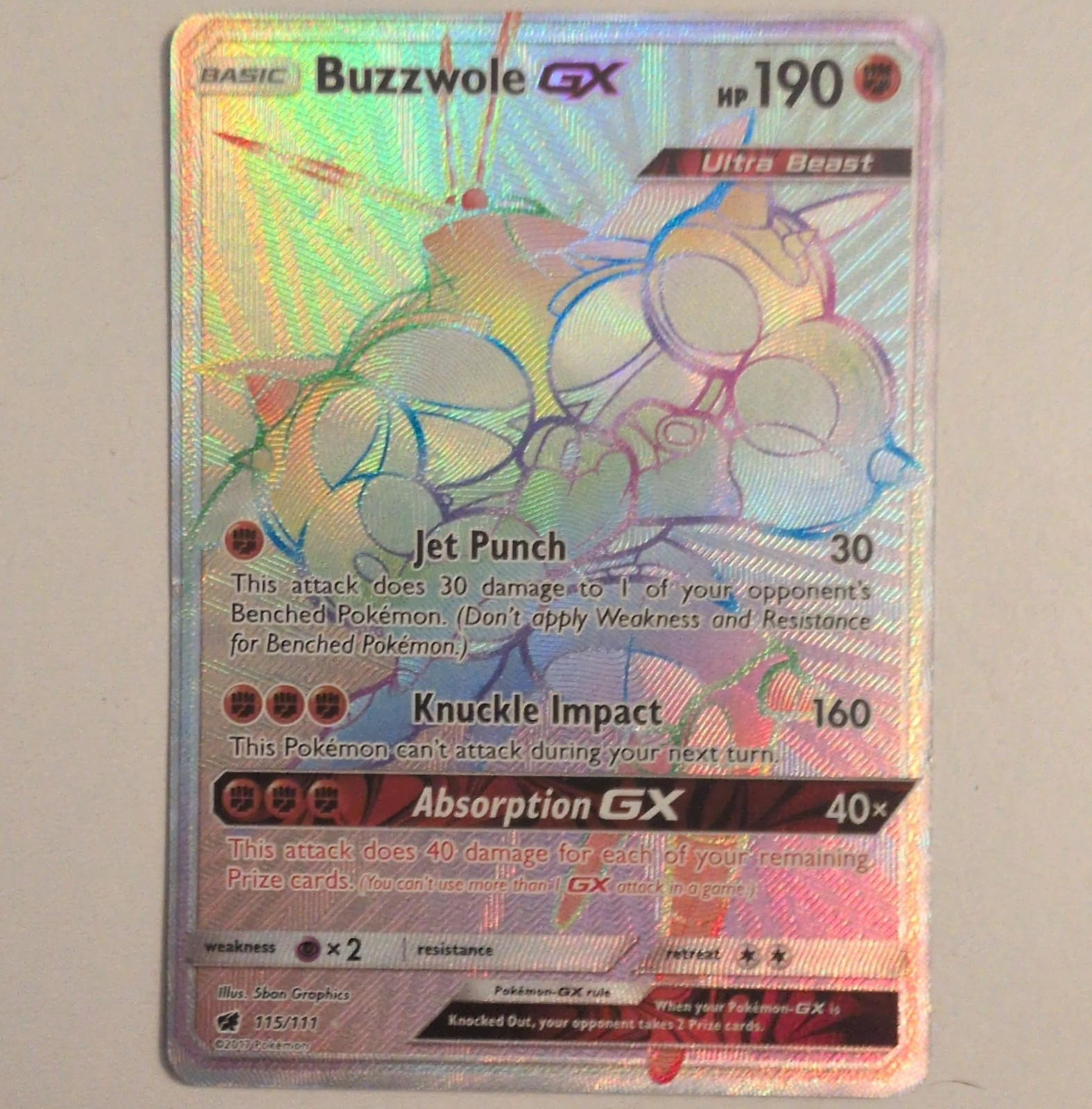 Pokemon Buzzwole GX 115/111 Secret Rare Full Art Holo Crimson Invasion ENG 2017