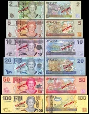 Fiji 2-100 Dollars 6 Pieces Set, 2007 ND, P-109s1-114s, UNC Specimen