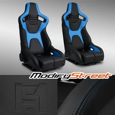 [Venom Series] Black+Blue PVC Reclinable Racing Seats W/Slider Left/Right