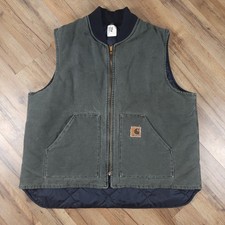 VTG Carhartt Arctic Vest Mens 2XL Tall Moss Green Duck V02 MOS USA Y2K 2001