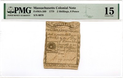 Massachusetts Colonial Note Fr#MA-269 1779 2s6d PMG F-15 *Paul Revere Sun*