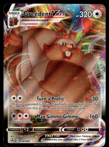 2021 Sword & Shield - Fusion Strike Greedent VMax Rare #218