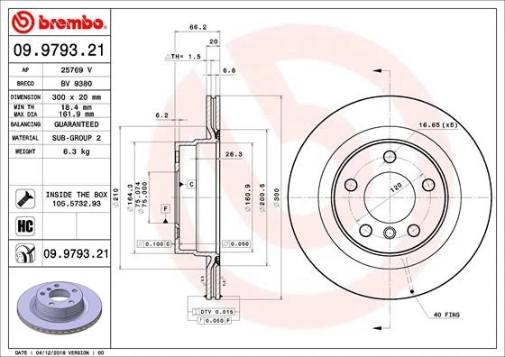 2x BRAKE DISC 09.9793.21 FOR BMW 4/F32/F82/Gran/F36/Turismo B38B15A 1.5L 3cyl - Image 2 of 4