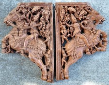 Pair of Sandalwood Architectural Bracket Depicting a Warrior on Horseback