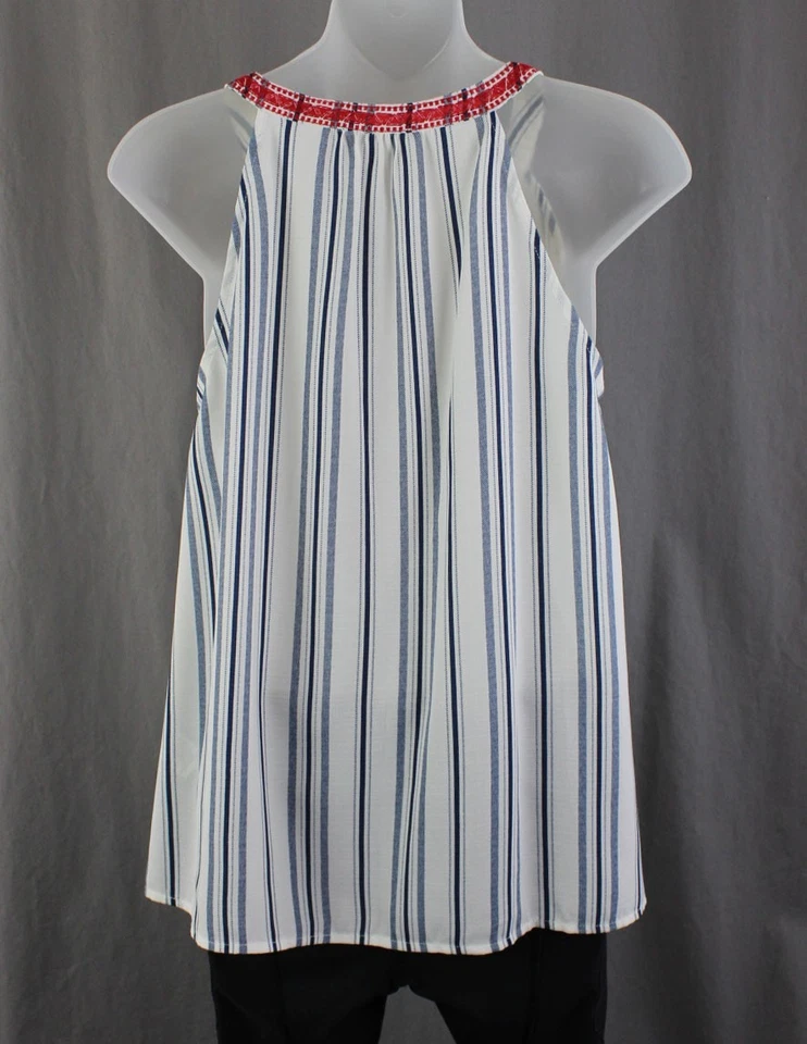 Top sin mangas bordado estampado rojo azul blanco THML para mujer talla pequeña  Foto 2 de 4