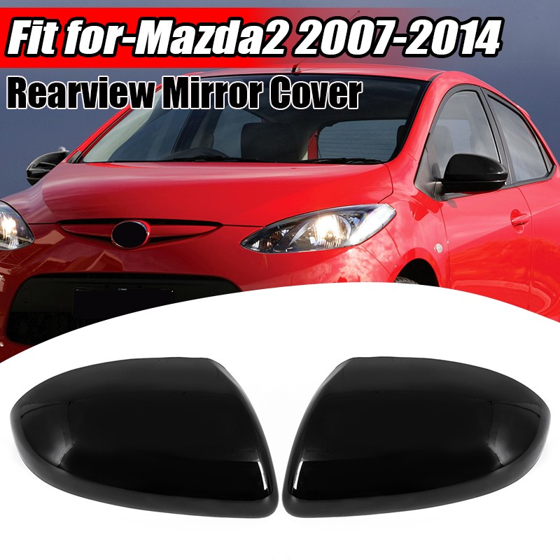 Left + Right Side Rearview Mirror Cover Gloss Black for Mazda 2