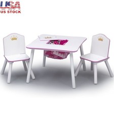 Princess Crown Kids Table  Chair Set W/ Storage Art Playtime Tea Parties New