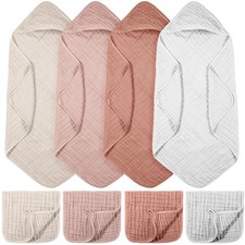 8 Pcs Baby Muslin Hooded Bath Towels and Washcloths, Muslin Hooded Baby Towel...
