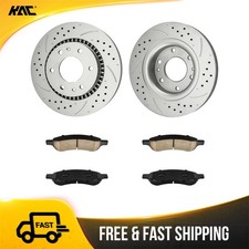 For GMC Envoy 2006-2009 4.2L Front Drilled Slotted Brake Rotors Ceramic Pads Kit